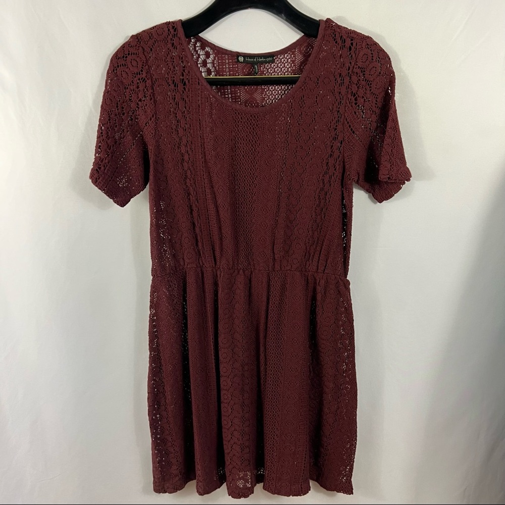 House of Harlow Dress 1960 Burgundy Maroon Crochet Lace XS Festival